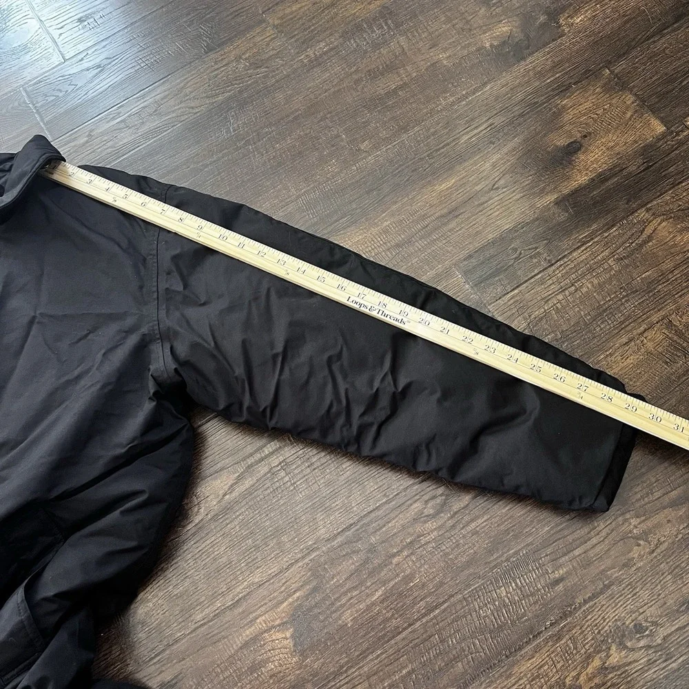 Lands End Long Down Winter Puffer Coat Womens AquaCheck‎ Black Med Zip-Up Parka